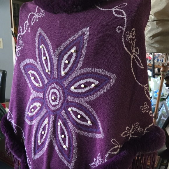 Pinklicious Purple Poncho with Fringe - Picture 8 of 16